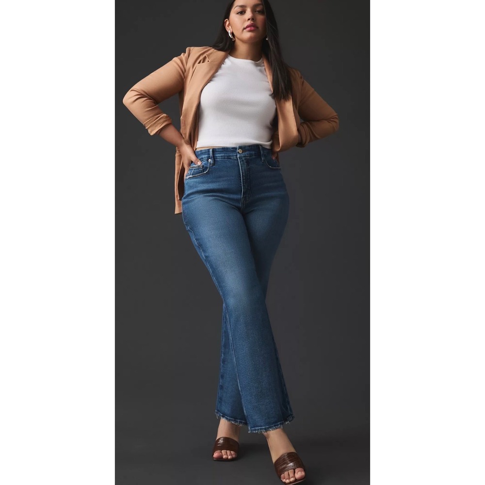 NEW Good American Good Curve Straight Leg Denim Jeans Raw Hem Women Plus Sz 30